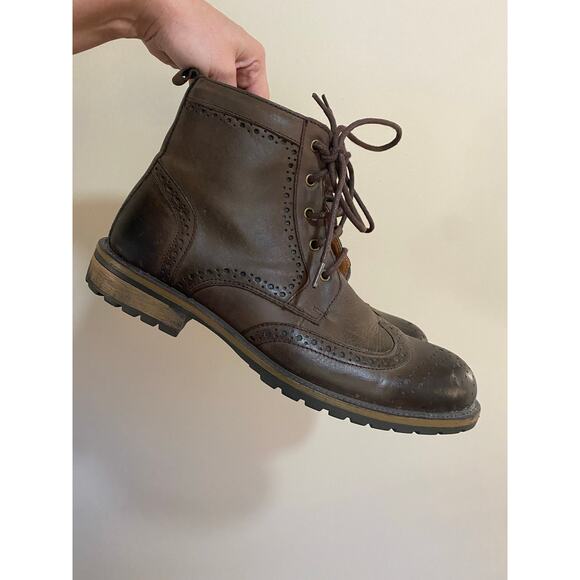EUC Steve Madden Mens Leather Boots Sprocket Brown Size 11 Zip Wingtip - Picture 1 of 8